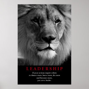 Poster Leadership motivationnel du lion noir et blanc
