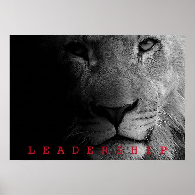 Poster Leadership motivationnel noir et blanc Roi Lion (Devant)