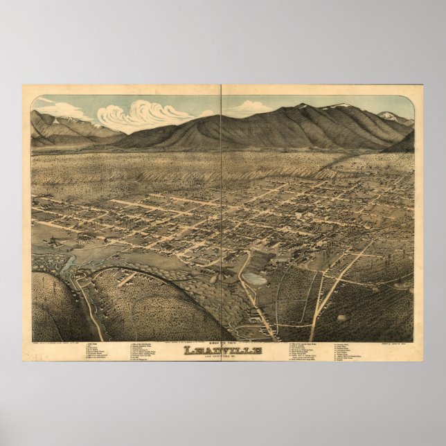Poster Leadville Colorado 1879 Carte panoramique antique (Devant)