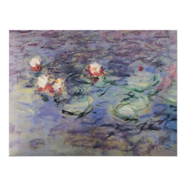 Poster L'EAU MENSONNE EN BLEU ROSE PAR Claude Monet (Devant)