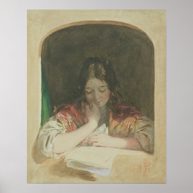 Poster Lecture de fille à une fenêtre, 19ème siècle (Devant)