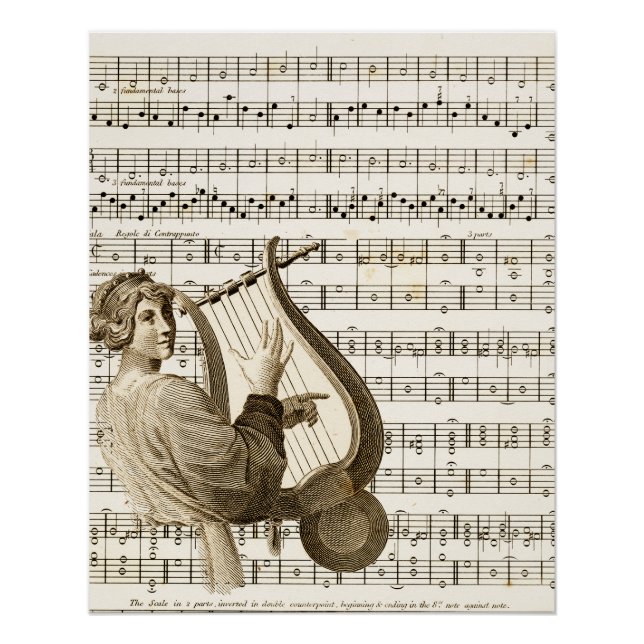 Poster Lecture de musique Harp Vintage 304 (Devant)