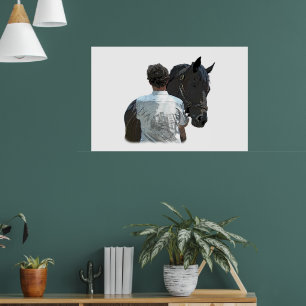Poster léger de l'homme tenant le cheval
