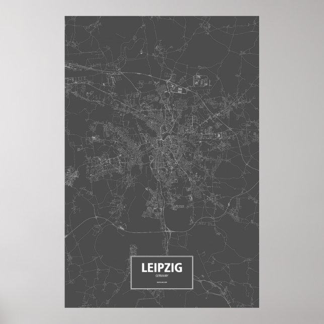 Poster Leipzig, Allemagne (blanc sur noir) (Devant)