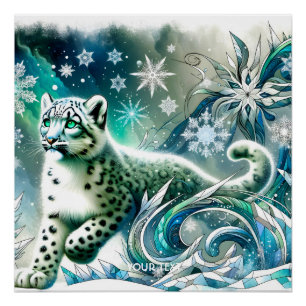 Poster Leopard aux yeux verts mignons Imaginaire