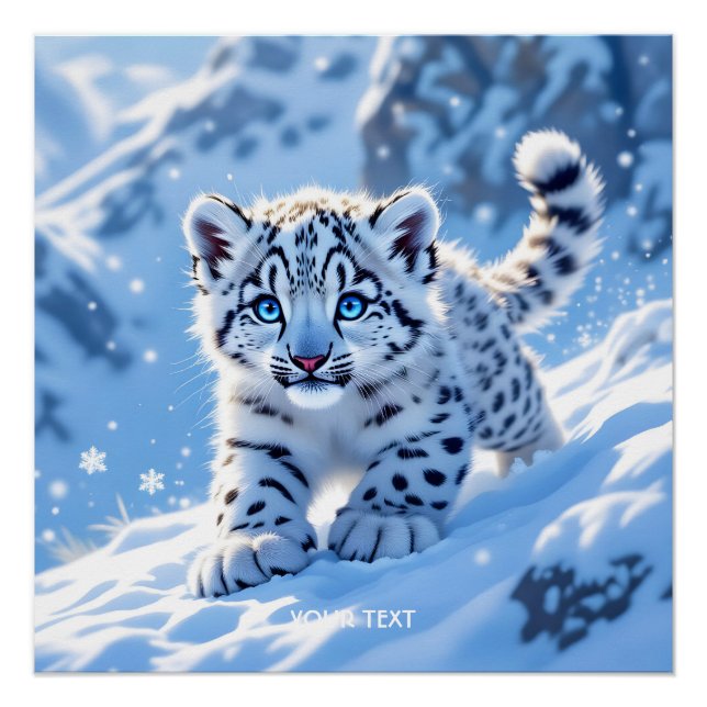 Poster Léopard bébé neige mignon fantastique (Devant)