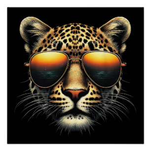 Poster Léopard Cool portant des lunettes de soleil Léopar