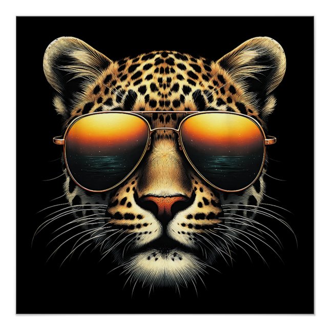 Poster Léopard Cool portant des lunettes de soleil Léopar (Devant)