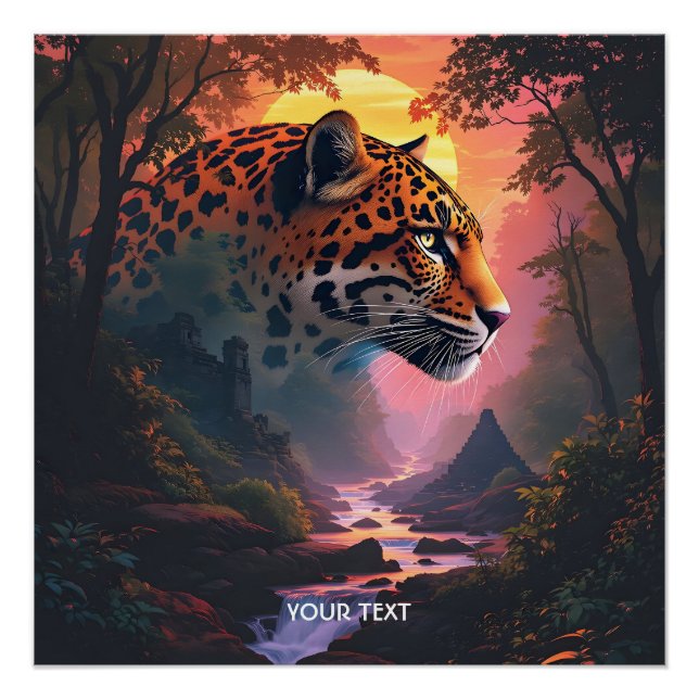 Poster Léopard mignon de fantaisie au coucher du soleil (Devant)