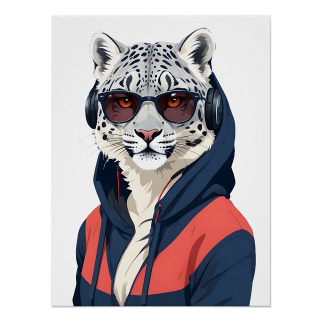 Poster Léopard portant Sweat - shirt à capuche drôle Cool (Devant)