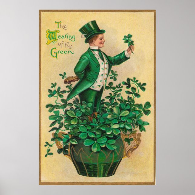 Poster Leprechaun Shamrock Clay Pipe Harpe d'Erin (Devant)