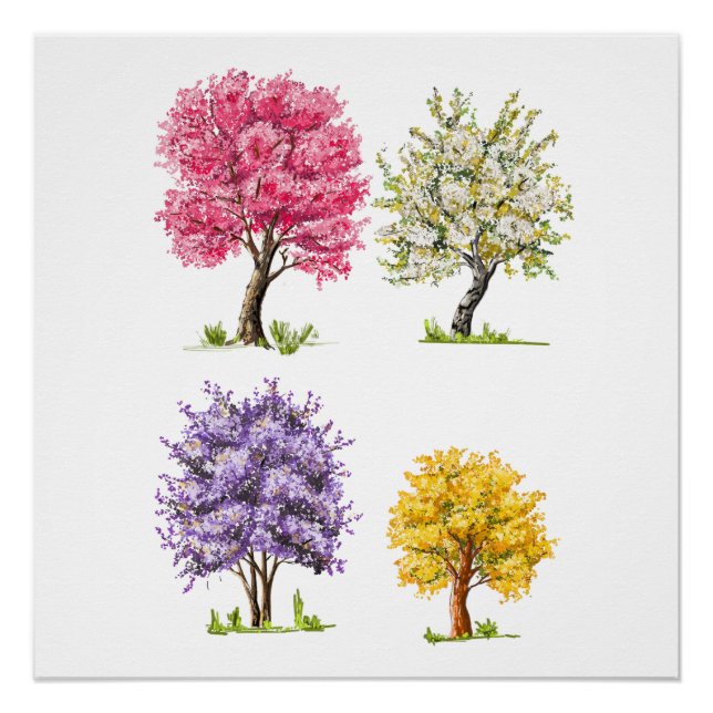 Poster Les arbres en fleurs, couleurs imaginaires. (Devant)