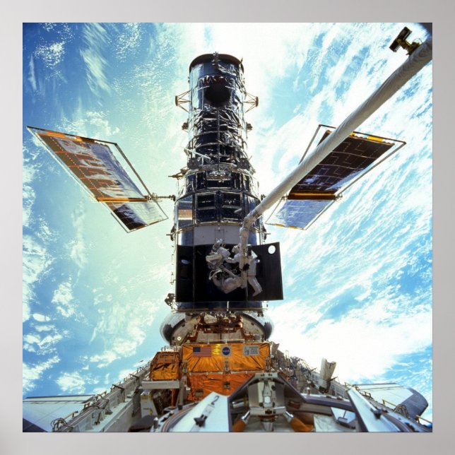 Poster Les astronautes travaillent sur le télescope spati (Devant)