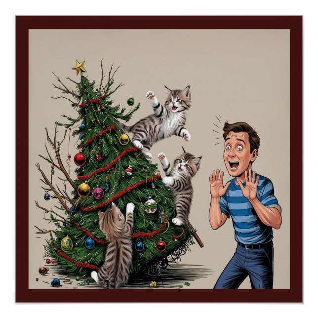 Poster Les Chats Sont Escalades Et Sur Le Point De Renver (Devant)