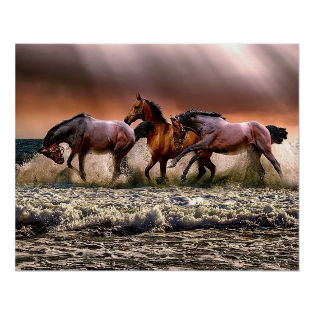 Poster Les chevaux à la plage (Devant)