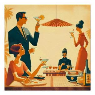 Poster Les critiques de cocktail Martini Mid Century Mode
