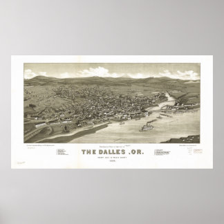 Poster Les Dalles Oregon 1884 Carte panoramique antique