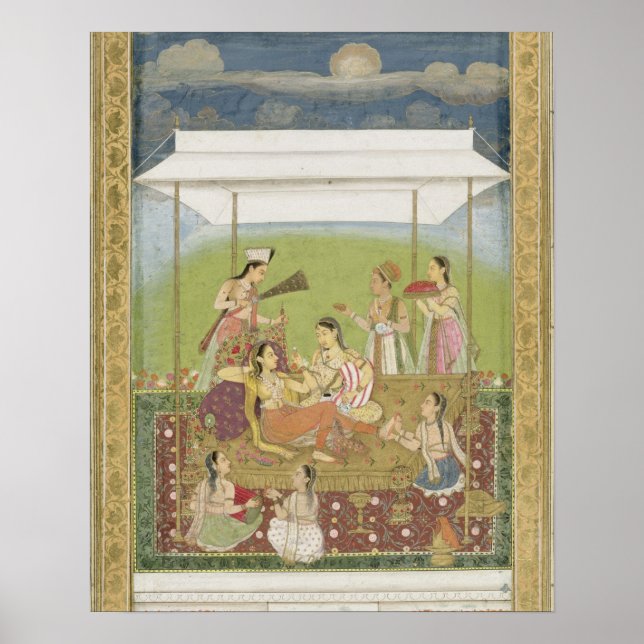 Poster Les dames écoutant de la musique dans un jardin, d (Devant)