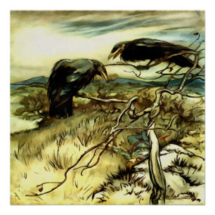 Poster Les deux corbeaux ou corbies Twa font un mane