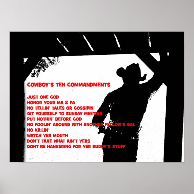 Poster Les dix commandements de Cowboy (Devant)
