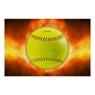Poster Les flammes de balle rapide de softball jaune de S