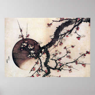 Poster Les fleurs de prunes et la lune, Hokusai