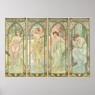 Poster LES HEURES DU JOUR - Mucha