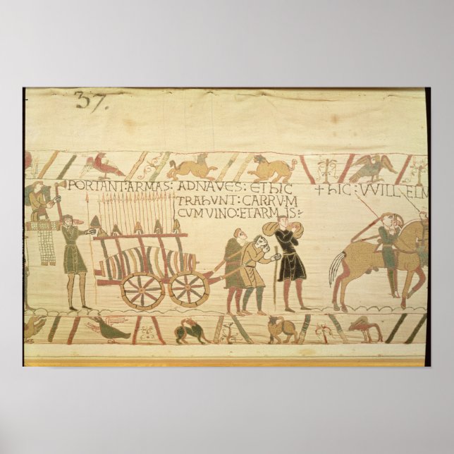 Poster Les hommes tirent une charrue chargée de vin et d' (Devant)