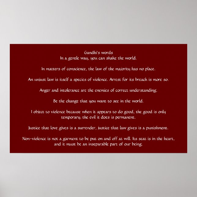 Poster Les mots de Gandhi sur la justice et la compassion (Devant)