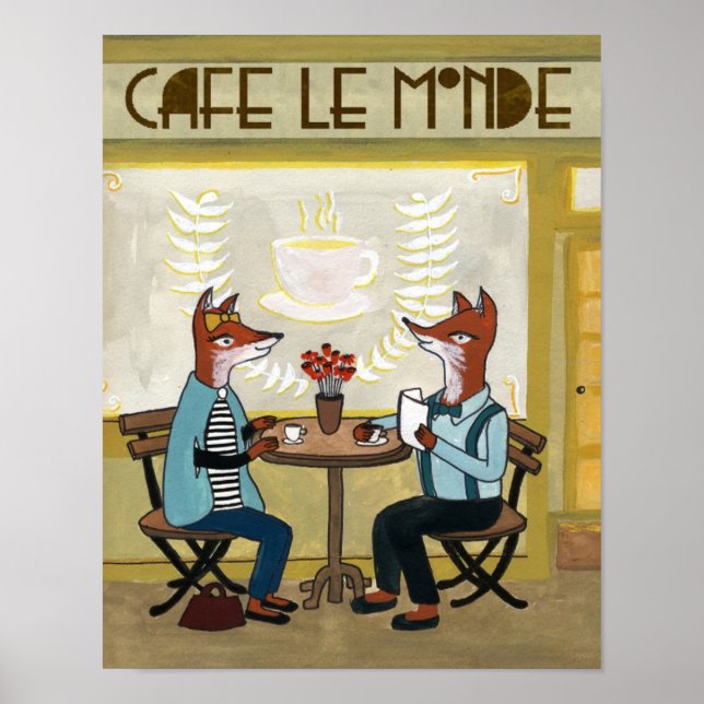 Poster Les renards au Café - Deux renards au Café (Devant)