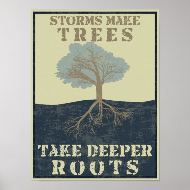 Poster Les tempêtes font que les arbres prennent des raci (Devant)