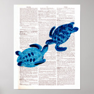 Poster Les tortues de mer dans l'art de dictionnaire