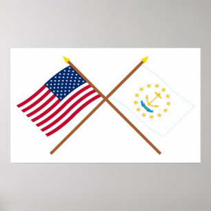 Poster Les USA et drapeaux croisés par Île de Rhode