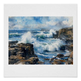 Poster Les vagues du Diable Churn se brisent contre les r