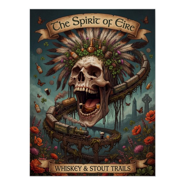 Poster L'Esprit d'Éire - Whiskey Irlandais & Crâne Stout  (Devant)