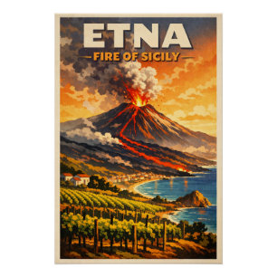 Poster L'Etna, Italie, dans un style rétro classique