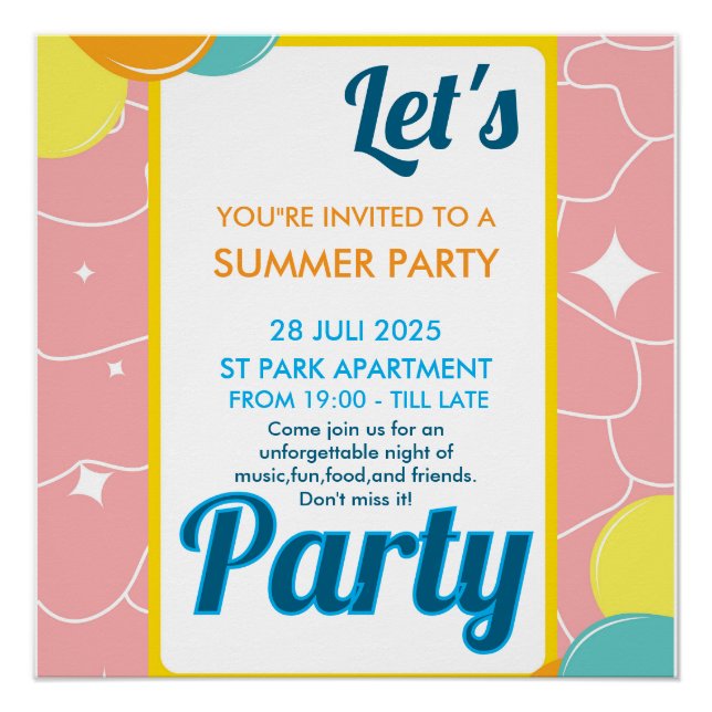 Poster let's party (Devant)