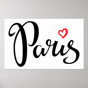 Poster Lettrage de brosse de Paris avec le coeur