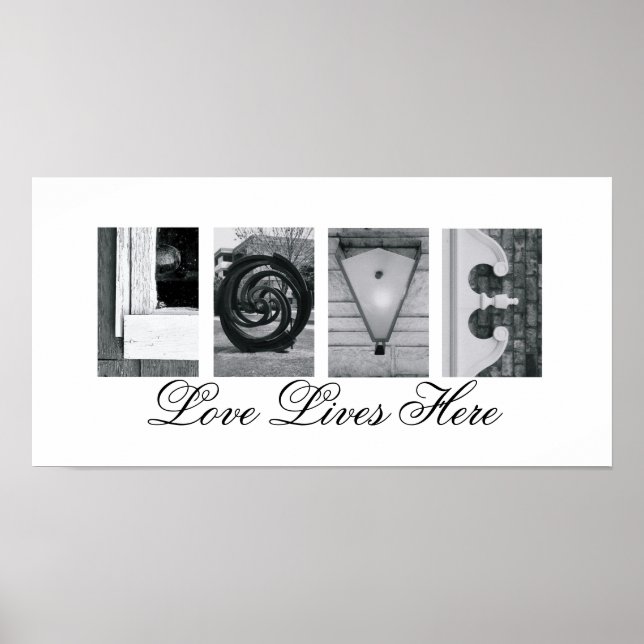 Poster LETTRE Alphabet Photographie Amour Vit Ici 10x20 (Devant)