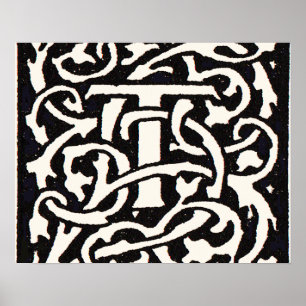 Poster Lettre Art Nouveau T Monogramme Vintage