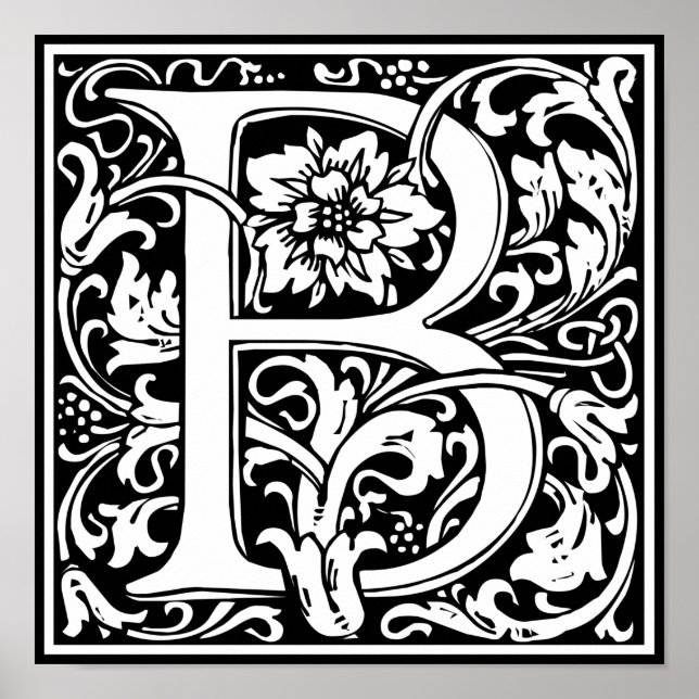 Poster Lettre B Monogramme Art Nouveau Médiéval (Devant)