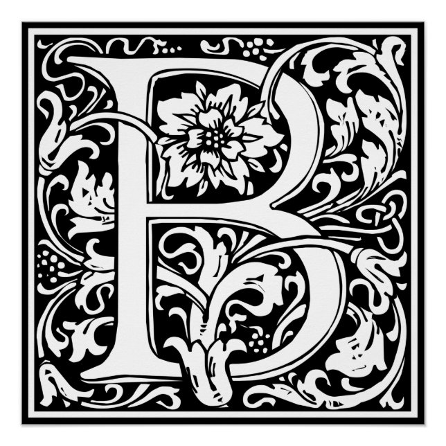 Poster Lettre B Monogramme Art Nouveau Médiéval (Devant)