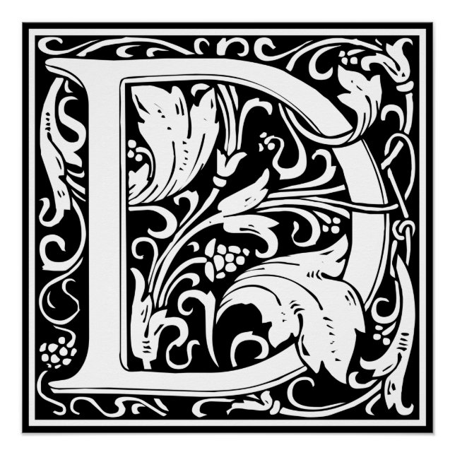 Poster Lettre D Monogramme Art Nouveau Médiéval (Devant)