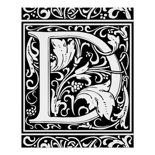 Poster Lettre D Monogramme Art Nouveau Médiéval (Devant)