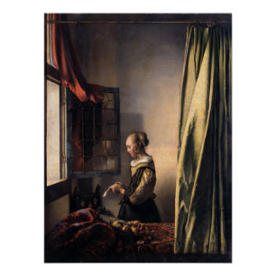Poster Lettre de lecture Vermeer Girl à la fenêtre ouvert