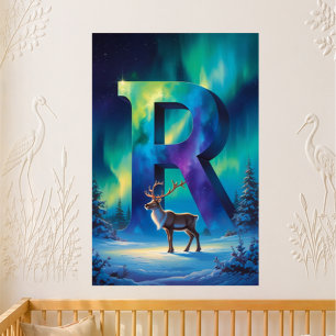 Poster Lettre de maternelle R Nom Renne des lumières du N