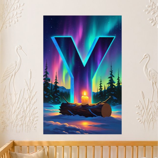 Poster Lettre de maternelle Y Nom Aurores boréales Yule (Créateur téléchargé)