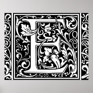 Poster Lettre E Monogramme Médiéval Initial Vintage