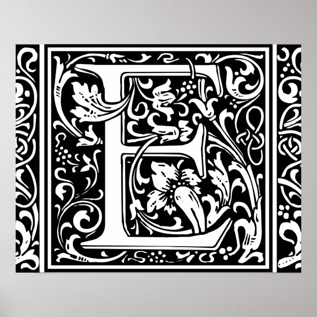 Poster Lettre E Monogramme Médiéval Initial Vintage (Devant)