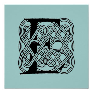 Poster Lettre E Noeud Celtique Monogramme Vintage